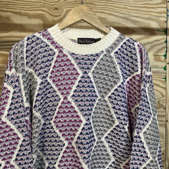 Vintage 90s New Yorker Multicolor 3D Textured Cosby Cotton Sweater USA Made - Picture 4 of 11